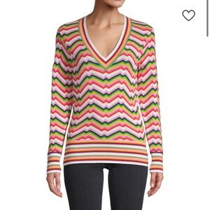 TRINA TURK Take Off V-Neck Chevron Cotton Sweater Pullover Women’s Size Medium
